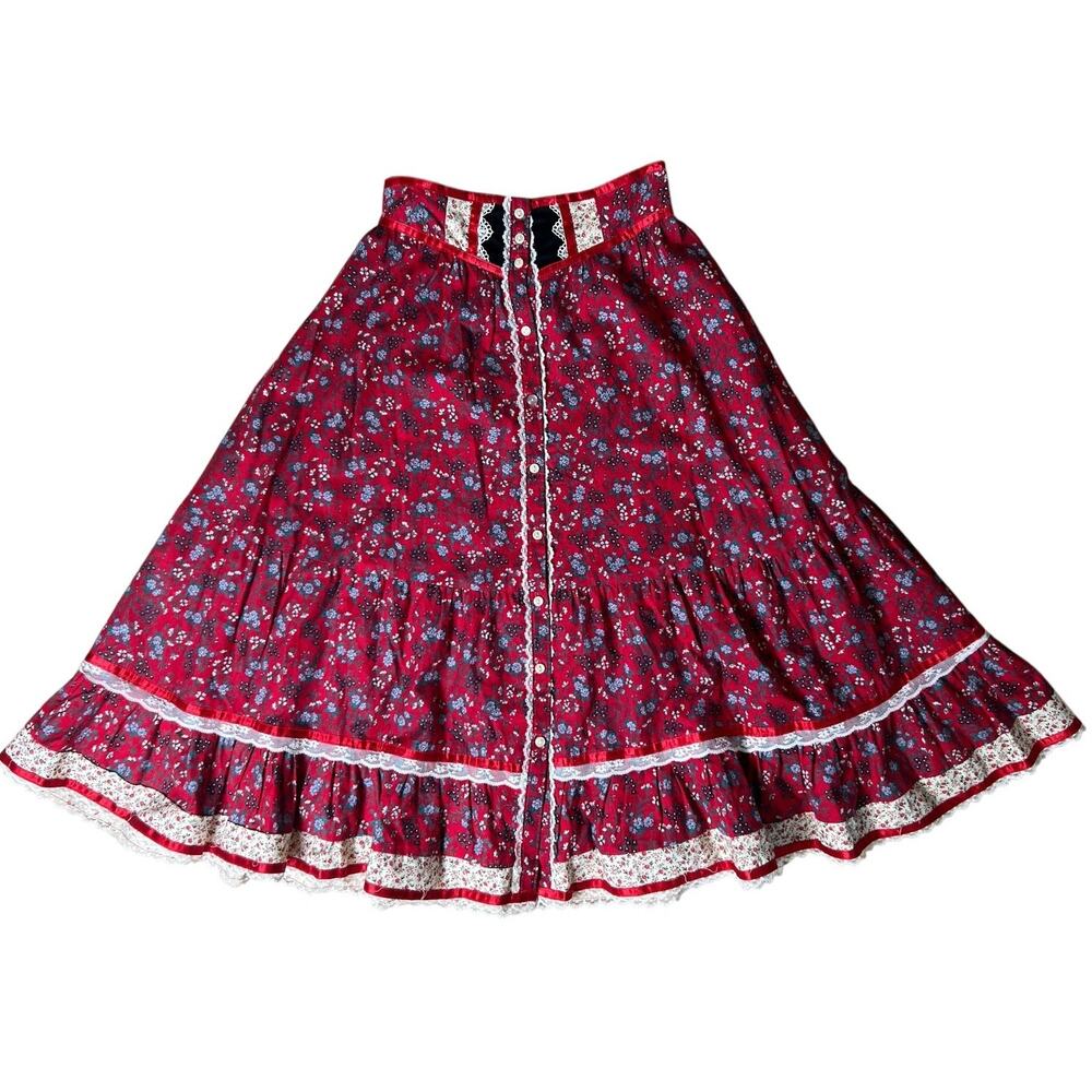 Gunne Sax Jessica's Gunnies Floral Long Skirt Cottagecore Girly Prairie Size 7